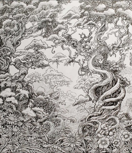 Bosco per una fiaba - China su carta - 32x36,5 cm